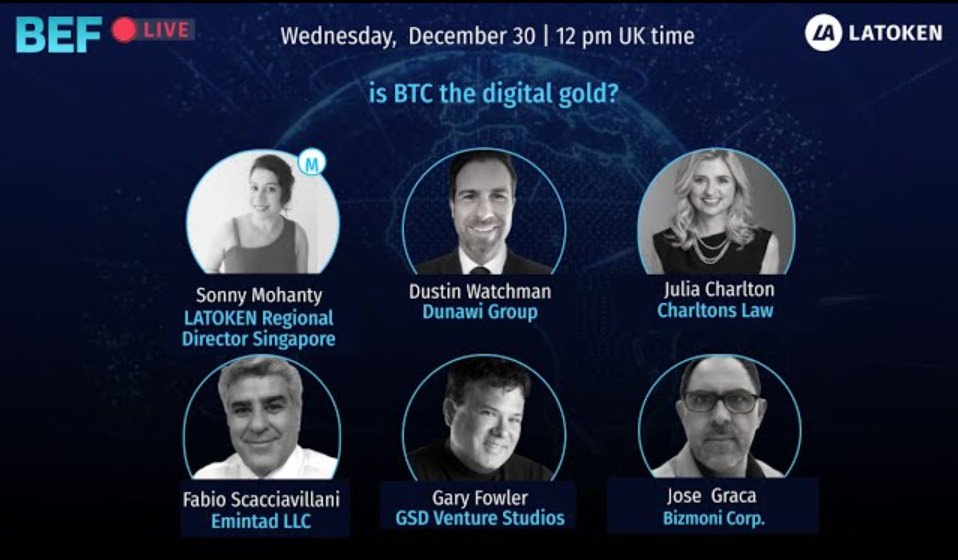 Julia Charlton will appear on an LATOKEN VCTV online panel discussion on the topic "Is BTC the digital gold"