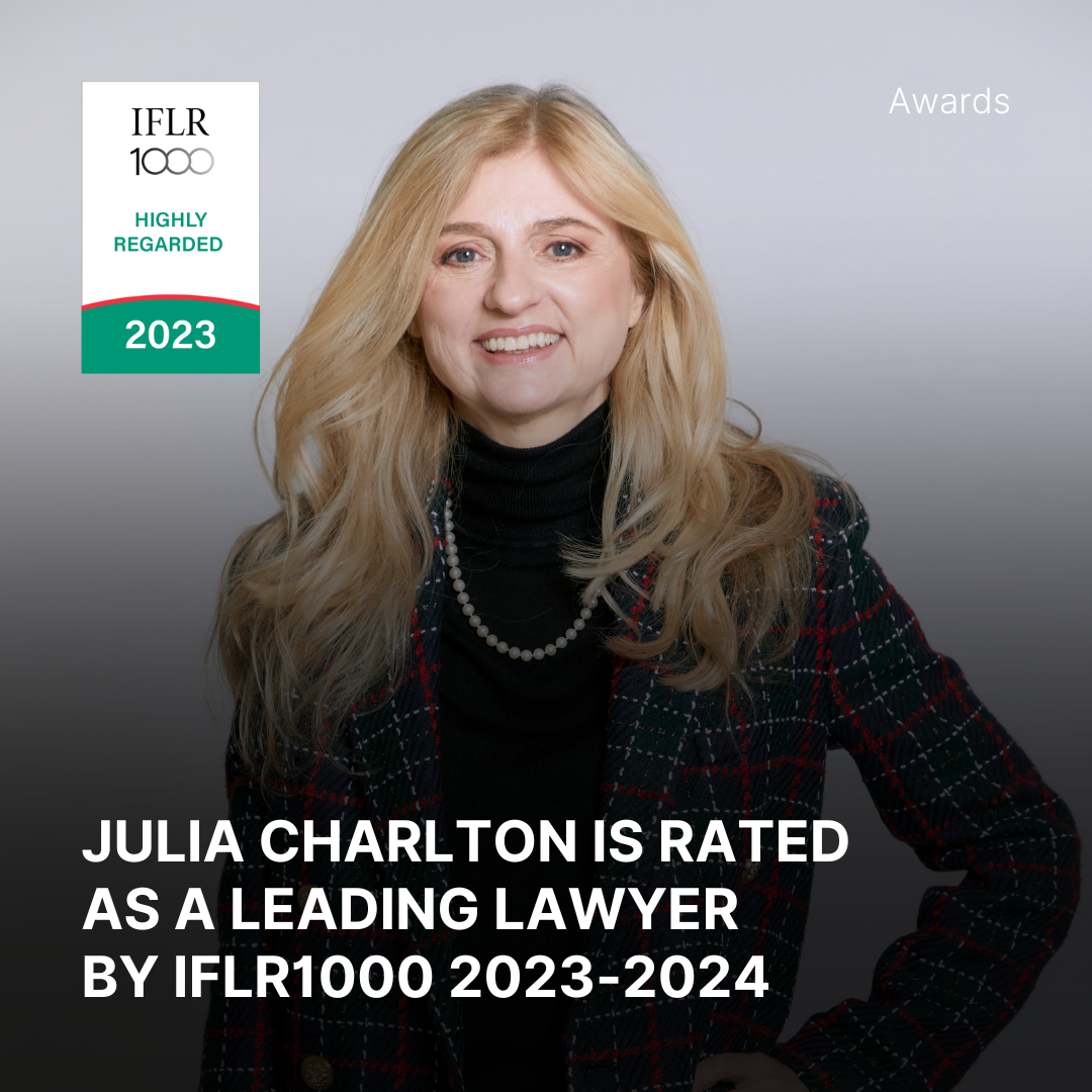 Julia Charlton is rated as a Leading Lawyer by IFLR1000 2023-2024