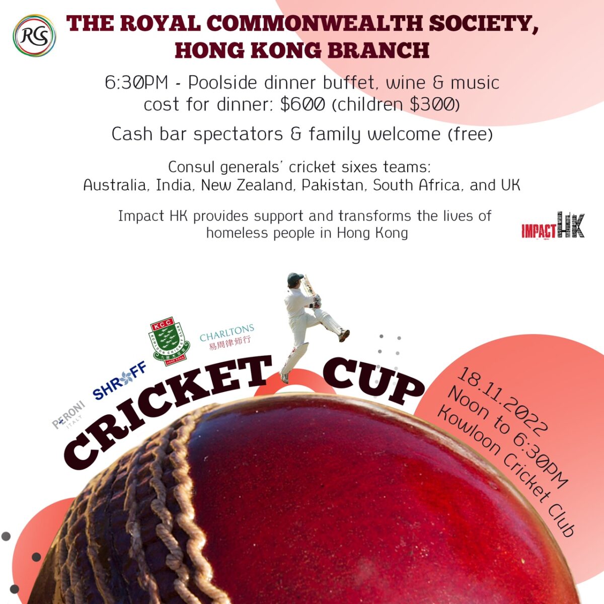Charltons and The Royal Commonwealth Society Hong Kong branch invites you to the RCS Cricket Cup 2022